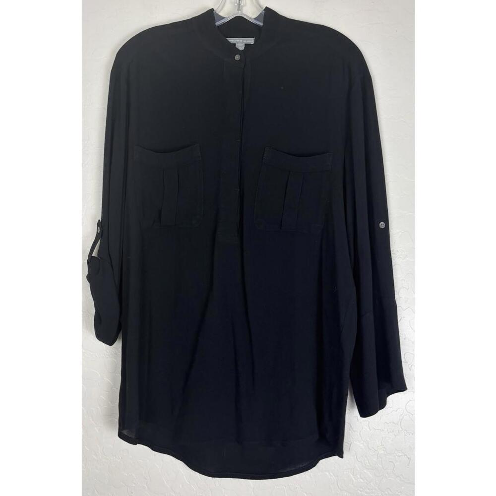 James Perse Los Angeles Black Roll Tab Sleeve‎ Tunic Blouse Size 3/L 1800